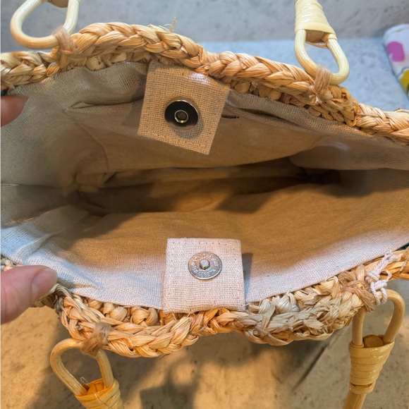 Haute Hippie Natural and Teal Handwoven Floral Tote - Picture 5 of 7